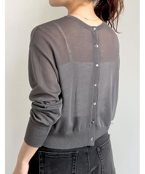 Re:EDIT（リエディ）の「[新色追加][サステナブル][接触冷感]前後2WAY無地orボーダーシアーニットカーディガン（カーディガン/ボレロ・レディース・ホワイト×ブラック/ブラック/ホワイト/ブラウン/レッド/ライム/ブルー/ベージュ/ベージュ×ブラック/チャコールグレー/ラベンダー・LARGE/MEDIUM）」の13枚目の写真