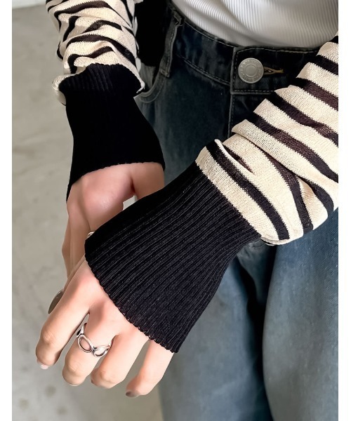 Re:EDIT（リエディ）の「[新色追加][サステナブル][接触冷感]前後2WAY無地orボーダーシアーニットカーディガン（カーディガン/ボレロ・レディース・ホワイト×ブラック/ブラック/ホワイト/ブラウン/レッド/ライム/ブルー/ベージュ/ベージュ×ブラック/チャコールグレー/ラベンダー・LARGE/MEDIUM）」の14枚目の写真