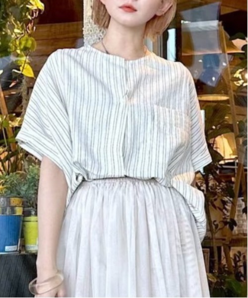 ARTS&SCIENCE バンドカラーリネンシャツ スキッパー 白 ゆったり BEAUTY&YOUTH UNITED ARROWS（ビューティーアンドユース