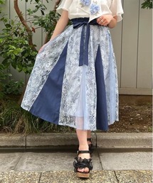 紫陽花プリントレーススカート