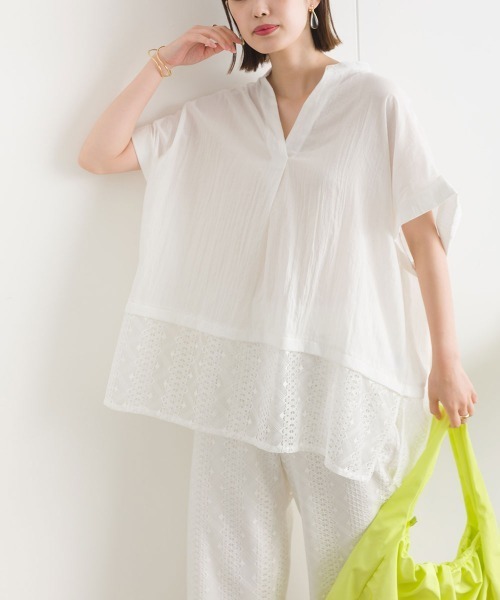 terrace(テラス)の「レースヘムスキッパーブラウス(シャツ/ブラウス・レディース・オフホワイト/ブラック・MEDIUM)」の1枚目の写真