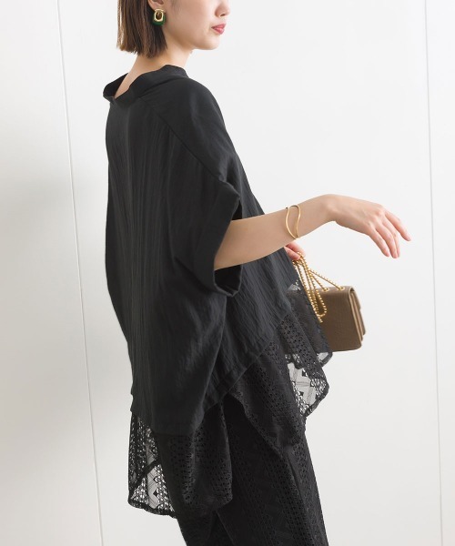 terrace(テラス)の「レースヘムスキッパーブラウス(シャツ/ブラウス・レディース・オフホワイト/ブラック・MEDIUM)」の2枚目の写真