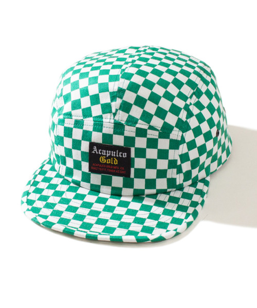 ACAPULCO GOLD(アカプルコゴールド)の「ACAPULCO GOLD / CHECKERBOARD CAMP CAP(キャップ・メンズ・ブラック/グリーン・ONE SIZE)」の1枚目の写真