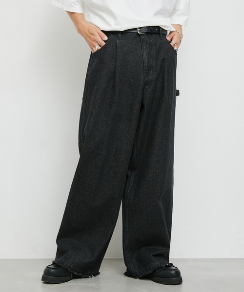 JUNRED（ジュンレッド）の「1タックペインターフリンジワイドデニムパンツ（デニムパンツ・メンズ・ブラック/ブルー系その他4・L/M/S）」の3枚目の写真