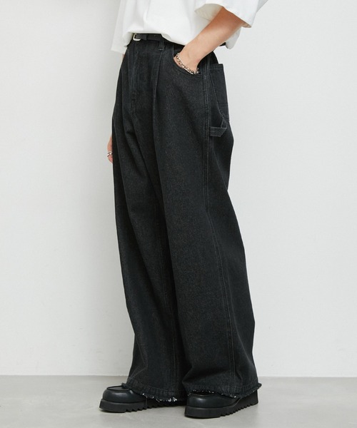 JUNRED（ジュンレッド）の「1タックペインターフリンジワイドデニムパンツ（デニムパンツ・メンズ・ブラック/ブルー系その他4・L/M/S）」の4枚目の写真