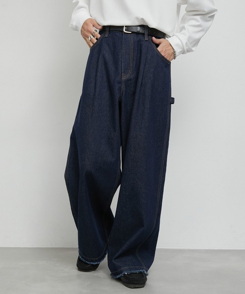 JUNRED（ジュンレッド）の「1タックペインターフリンジワイドデニムパンツ（デニムパンツ・メンズ・ブラック/ブルー系その他4・L/M/S）」の6枚目の写真