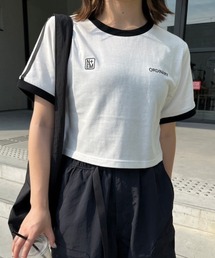 ライン入り刺繍リンガーTシャツ