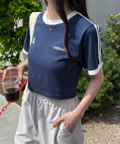 nemne store（ネンネストア）の「ライン入り刺繍リンガーTシャツ（Tシャツ/カットソー・レディース・オフホワイト/ネイビー・フリー）」の19枚目の写真