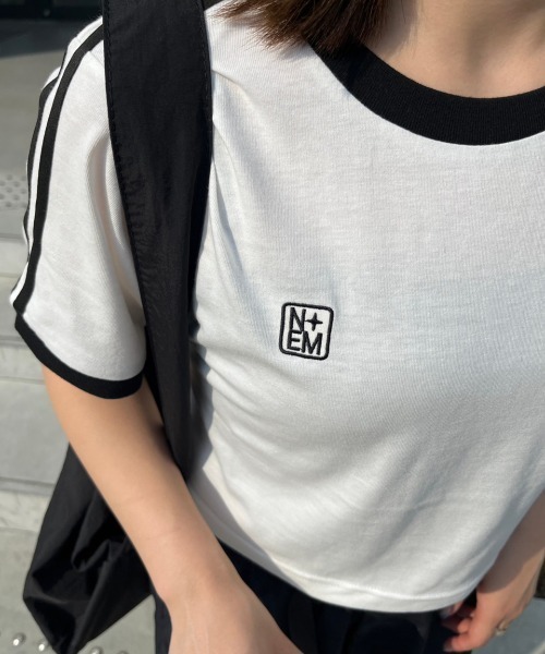 nemne store（ネンネストア）の「ライン入り刺繍リンガーTシャツ（Tシャツ/カットソー・レディース・オフホワイト/ネイビー・フリー）」の8枚目の写真