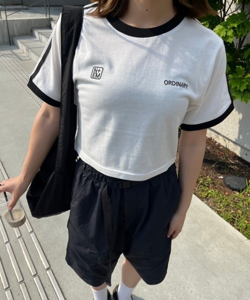 nemne store（ネンネストア）の「ライン入り刺繍リンガーTシャツ（Tシャツ/カットソー・レディース・オフホワイト/ネイビー・フリー）」の10枚目の写真