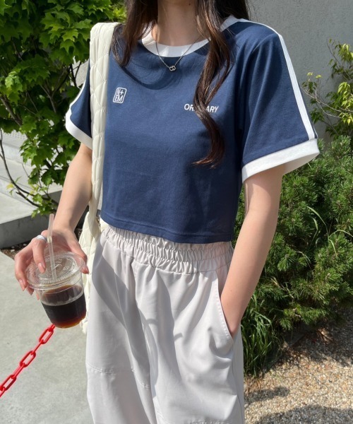 nemne store（ネンネストア）の「ライン入り刺繍リンガーTシャツ（Tシャツ/カットソー・レディース・オフホワイト/ネイビー・フリー）」の13枚目の写真