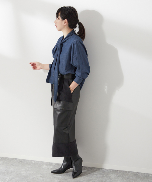 A PUPIL（アピューピル）の「《追加》《別注》【A PUPIL/ア ピューピル】デニムボウタイブラウス（シャツ/ブラウス・レディース・ブルー・FREE）」の3枚目の写真