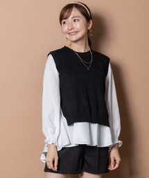 【3WAY】ニットベスト×プルオーバーブラウス SET