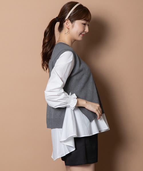 ベスト ジレ 「3WAY」ニットベスト×プルオーバーブラウス　SET レディース ベスト ジレ 「3WAY」ニットベスト×プルオーバーブラウス SET