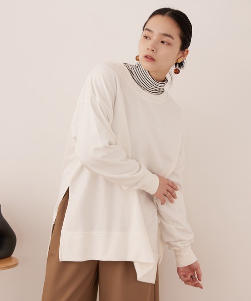 Fashion Letter（ファッションレター）の「【M-5L】ミニ裏毛 サイドスリットトレーナー（スウェット・レディース・チャコールグレー/オフホワイト/ブラック・M～Ｌ/4L～5L/LL～3L）」の12枚目の写真