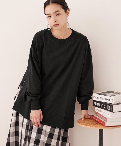 Fashion Letter（ファッションレター）の「【M-5L】ミニ裏毛 サイドスリットトレーナー（スウェット・レディース・チャコールグレー/オフホワイト/ブラック・M～Ｌ/4L～5L/LL～3L）」の14枚目の写真