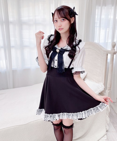 MA＊RS - フリルレースブラウス、ロングパンツ MA*RS】肩開きフリルスライダーブラウス - ブラック size-F