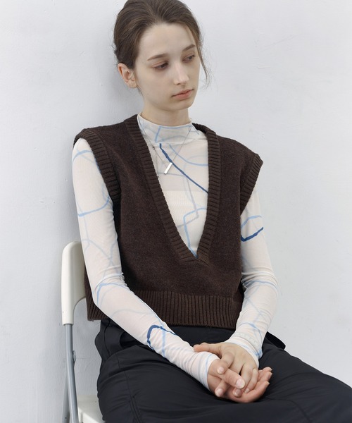 tageechita（タジチタ）の「【tageechita】シアープリントハイネックトップス（Tシャツ/カットソー・レディース・ホワイト・M/L/S）」の10枚目の写真