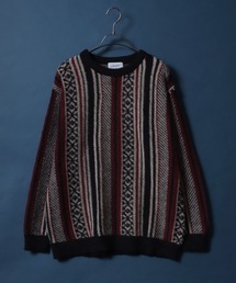 Total Pattern Shaggy Knit Pullover/総柄 ニット シャギー プルオーバー