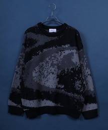 Total Pattern Shaggy Knit Pullover/総柄 ニット シャギー プルオーバー