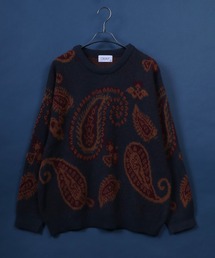 Total Pattern Shaggy Knit Pullover/総柄 ニット シャギー プルオーバー