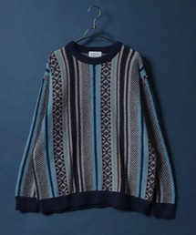 Total Pattern Shaggy Knit Pullover/総柄 ニット シャギー プルオーバー