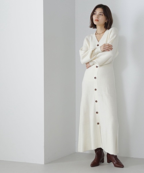 【新品】ナチュラルビューティーベーシック　フロントボタンフレアニットワンピース NATURAL BEAUTY BASIC（ナチュラルビューティーベーシック）の