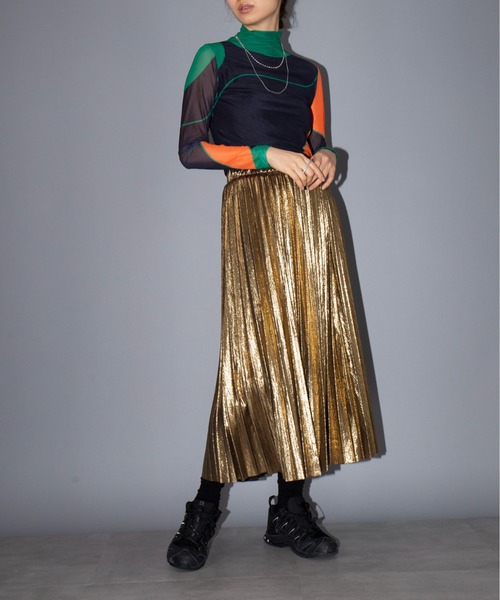 SETUP7（セットアップセブン）の「【SETUP7】シャイニーランダムプリーツロングスカート KNF037（スカート・レディース・シルバー/ゴールド・FREE）」の13枚目の写真