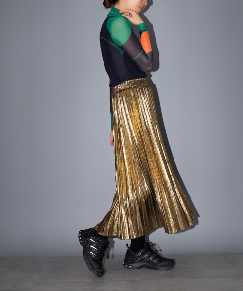 SETUP7（セットアップセブン）の「【SETUP7】シャイニーランダムプリーツロングスカート KNF037（スカート・レディース・シルバー/ゴールド・FREE）」の15枚目の写真