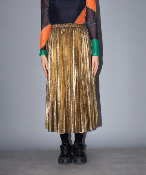 SETUP7（セットアップセブン）の「【SETUP7】シャイニーランダムプリーツロングスカート KNF037（スカート・レディース・シルバー/ゴールド・FREE）」の9枚目の写真