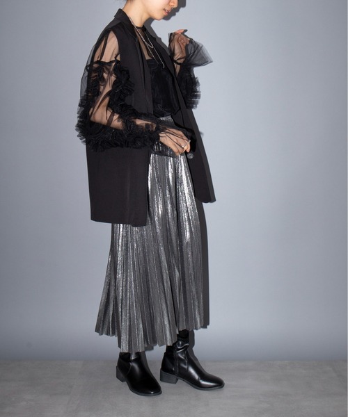 SETUP7（セットアップセブン）の「【SETUP7】シャイニーランダムプリーツロングスカート KNF037（スカート・レディース・シルバー/ゴールド・FREE）」の3枚目の写真