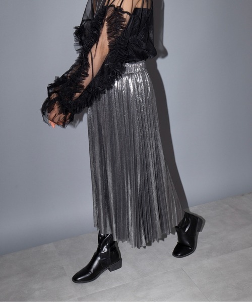 SETUP7（セットアップセブン）の「【SETUP7】シャイニーランダムプリーツロングスカート KNF037（スカート・レディース・シルバー/ゴールド・FREE）」の20枚目の写真