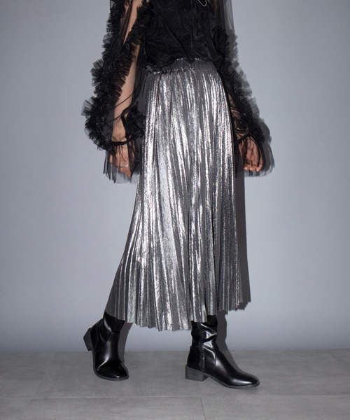 SETUP7（セットアップセブン）の「【SETUP7】シャイニーランダムプリーツロングスカート KNF037（スカート・レディース・シルバー/ゴールド・FREE）」の22枚目の写真