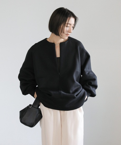 select MOCA(セレクトモカ)の「フロントジップ裏起毛プルオーバー(Tシャツ/カットソー・レディース・アイボリー/ブラック・FREE)」の6枚目の写真