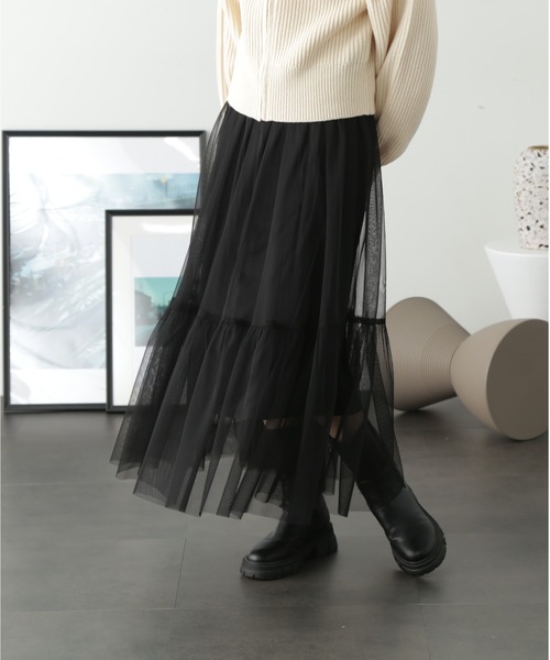 FREE'S MART（フリーズマート）の「◇ローティアードチュールスカート（スカート・レディース・ホワイト/ブラック/ブラウン・MEDIUM/SMALL）」の18枚目の写真