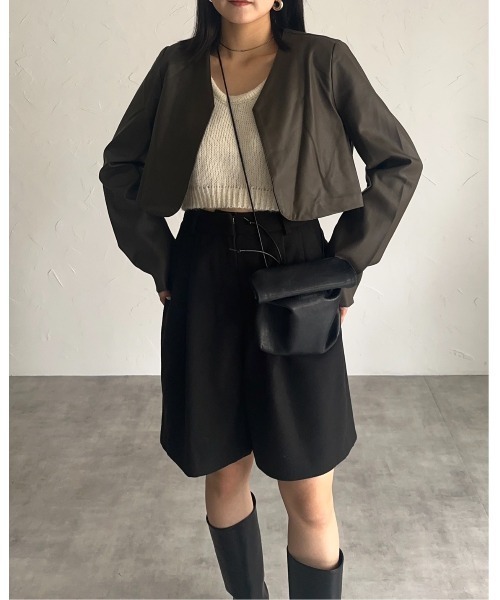 leimn（レイムン）の「レザーショートジャケット（ノーカラージャケット・レディース・ブラック/モカ・M）」の19枚目の写真
