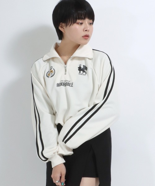 Salong hameu(サロン ハミュー)の「ユニフォーム風 ハーフジップジャージトップス レディース/プルオーバーカットソー(ジャージ・レディース・ネイビー/アイボリー/ブラック・M/L)」の20枚目の写真