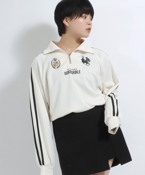 Salong hameu(サロン ハミュー)の「ユニフォーム風 ハーフジップジャージトップス レディース/プルオーバーカットソー(ジャージ・レディース・ネイビー/アイボリー/ブラック・M/L)」の21枚目の写真