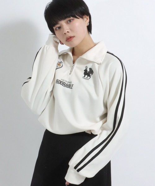 Salong hameu(サロン ハミュー)の「ユニフォーム風 ハーフジップジャージトップス レディース/プルオーバーカットソー(ジャージ・レディース・ネイビー/アイボリー/ブラック・M/L)」の19枚目の写真
