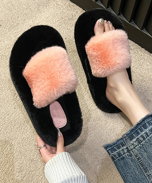 STYLEBLOCK（スタイルブロック）の「ファースリッパサンダル（サンダル・レディース・グリーン/カーキ/ピンク/ベージュ/ブラック・36/37/38/40/41/42/35/39）」の5枚目の写真