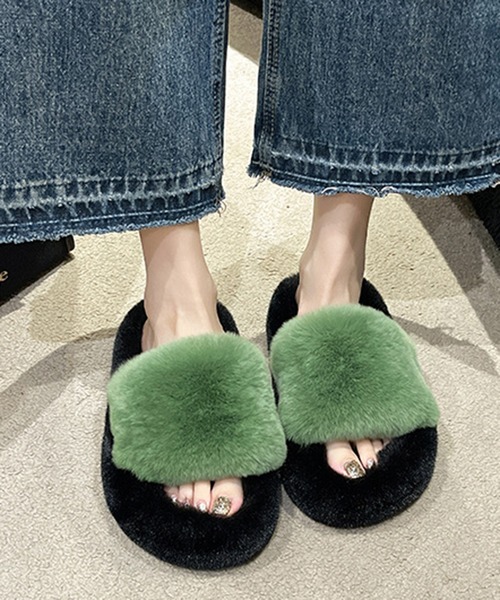 STYLEBLOCK（スタイルブロック）の「ファースリッパサンダル（サンダル・レディース・グリーン/カーキ/ピンク/ベージュ/ブラック・36/37/38/40/41/42/35/39）」の4枚目の写真