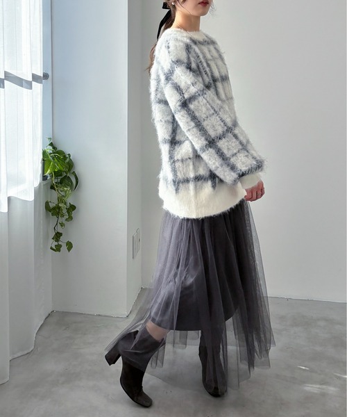 EPIMI E'PIMMY（エピミエピミー）の「【ハンドウォッシャブル】2WAYシャギーチェックカーディガン（カーディガン/ボレロ・レディース・ブラック/オフホワイト/杢グレー・MEDIUM）」の10枚目の写真