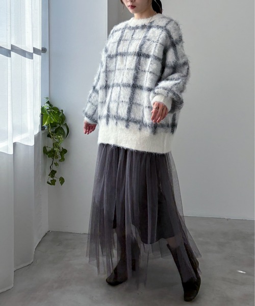 EPIMI E'PIMMY（エピミエピミー）の「【ハンドウォッシャブル】2WAYシャギーチェックカーディガン（カーディガン/ボレロ・レディース・ブラック/オフホワイト/杢グレー・MEDIUM）」の11枚目の写真