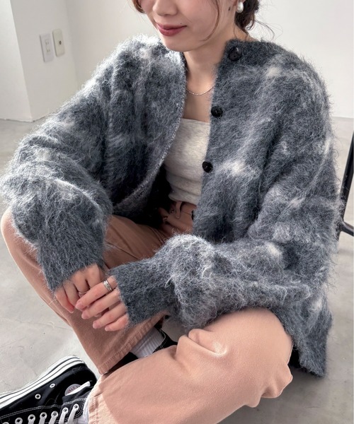 EPIMI E'PIMMY（エピミエピミー）の「【ハンドウォッシャブル】2WAYシャギーチェックカーディガン（カーディガン/ボレロ・レディース・ブラック/オフホワイト/杢グレー・MEDIUM）」の22枚目の写真