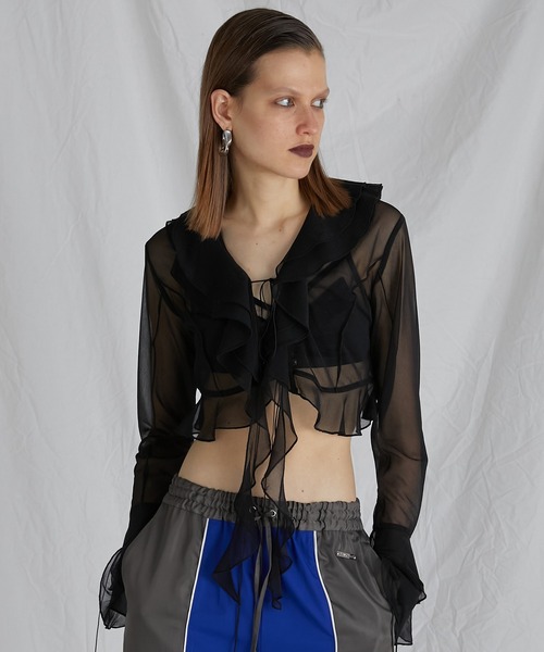 PRANK PROJECT（プランクプロジェクト）の「ラッフルブラウス / Ruffled Blouse（Tシャツ/カットソー・レディース・ベージュ/ブラック・FREE）」の2枚目の写真