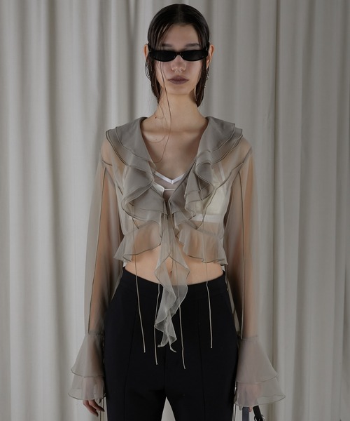 PRANK PROJECT（プランクプロジェクト）の「ラッフルブラウス / Ruffled Blouse（Tシャツ/カットソー・レディース・ベージュ/ブラック・FREE）」の6枚目の写真