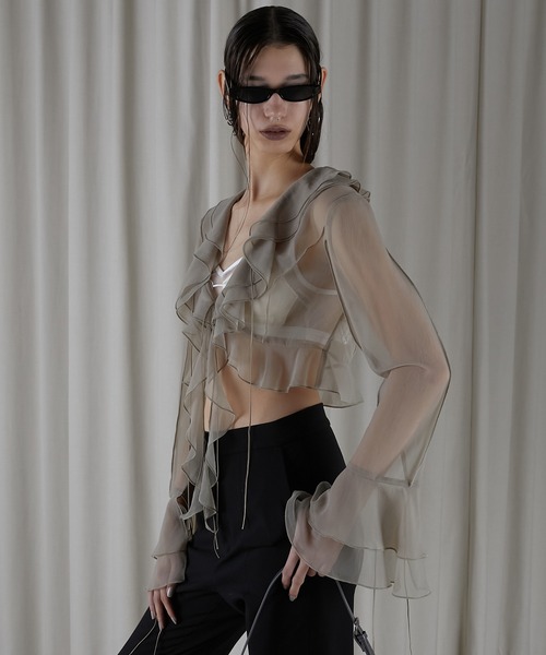 PRANK PROJECT（プランクプロジェクト）の「ラッフルブラウス / Ruffled Blouse（Tシャツ/カットソー・レディース・ベージュ/ブラック・FREE）」の7枚目の写真