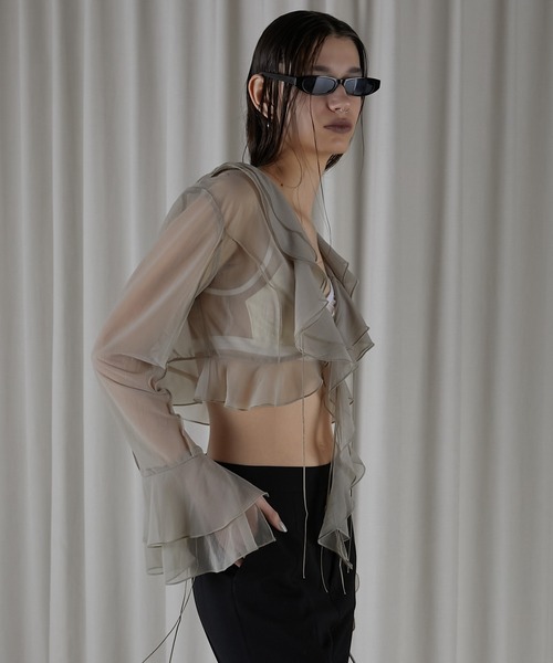 PRANK PROJECT（プランクプロジェクト）の「ラッフルブラウス / Ruffled Blouse（Tシャツ/カットソー・レディース・ベージュ/ブラック・FREE）」の9枚目の写真