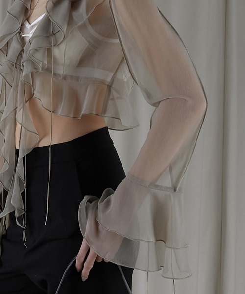 PRANK PROJECT（プランクプロジェクト）の「ラッフルブラウス / Ruffled Blouse（Tシャツ/カットソー・レディース・ベージュ/ブラック・FREE）」の22枚目の写真