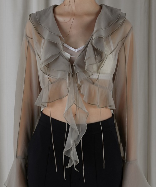 PRANK PROJECT（プランクプロジェクト）の「ラッフルブラウス / Ruffled Blouse（Tシャツ/カットソー・レディース・ベージュ/ブラック・FREE）」の20枚目の写真